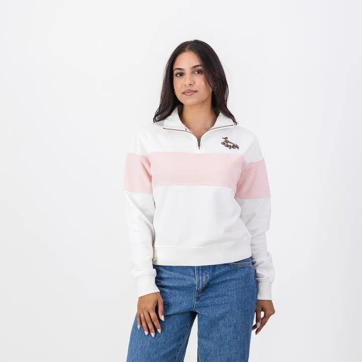 Springboks Hoop Quarter Zip Crop Sweat-Rose Quartz